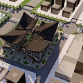 Modern Architectural Complex With Unique Roof Design And Landscaped Urban Surroundings