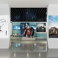 Anime Game Characters Display In Modern Exhibition Hall With Digital Screens And Mannequins