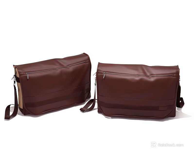 Two Stylish Brown Leather Messenger Bags With Sleek Design And Zipper Closure 3d model 