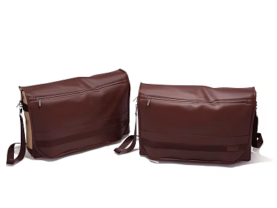 Two Stylish Brown Leather Messenger Bags With Sleek Design And Zipper Closure 3d model