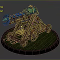 Ancient Siege Weapon With Wooden Frame Glowing Green Component And Wheels