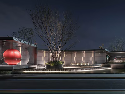 Modern Garden Landscape Design In Night Scene With Illuminated Trees And Water Feature 3d model