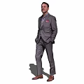 Man In Gray Suit With Plaid Shirt Red Pocket Square And Brown Leather Shoes