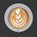 White Coffee Cup With Beautiful Latte Art On A Matching Saucer Background