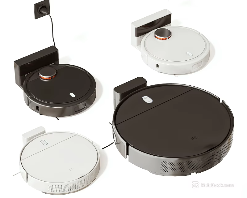 Modern Black And White Robot Vacuum Cleaners With Sleek Design Charging Docks Home Appliances 3d model 