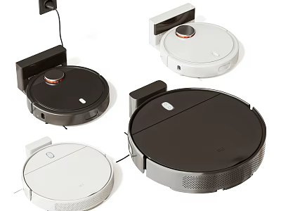 Modern Black And White Robot Vacuum Cleaners With Sleek Design Charging Docks Home Appliances 3d model