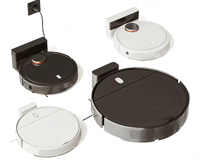 Modern Black And White Robot Vacuum Cleaners With Sleek Design Charging Docks Home Appliances 3d model