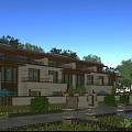 Modern Townhouse Exterior Design With Multiple Units Balconies Large Windows And Greenery