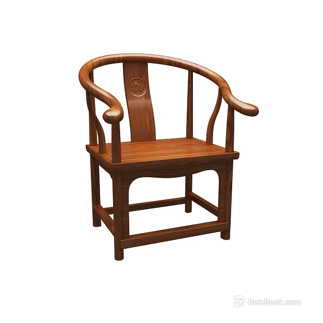 Traditional Wooden Tea Chair With Carved Backrest And Armrest For Solid Wood Tea Table Set 3d model 
