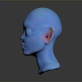 Game Movie Character Head Model With Blue Skin Pointed Pink Inner Ears And Facial Texture