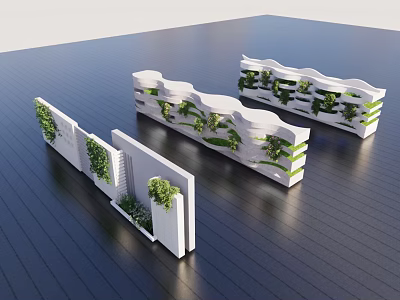 White Wavy Building Facade Decorated with Green Plants and Modern Design 3d model