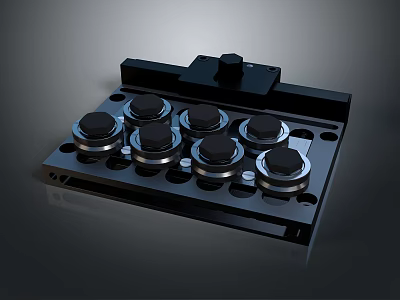 Black Computer Control Panel With Multiple Round Knobs And Interface Module 3d model