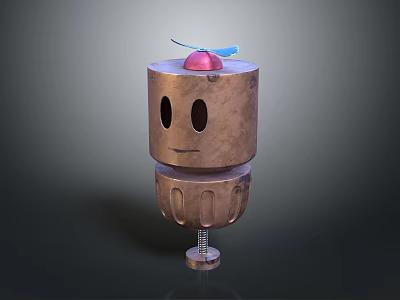 Cartoon Character Fictional Creature With Copper Body Round Eyes Decorative Top And Threaded Base 3d model