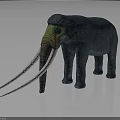 Blue And Green Mammoth Sculpture With Long White Tusks And Detailed Texture