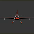 Red And White Model Airplane With Black Stripes On Wings Tail And Propeller Design