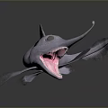 Purple Deep Sea Fish with Large Eyes Open Mouth and Unique Fins Against Dark Background