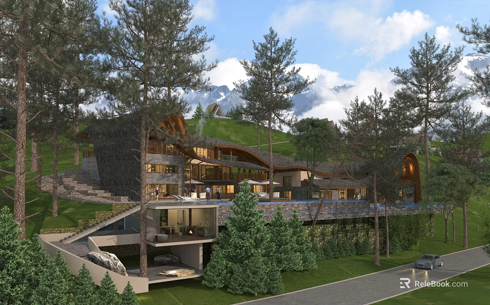 Modern Hillside Boutique Villa With Pine Trees Swimming Pool And Mountain Views 3d model 