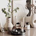 Modern Minimalist Decorative Ornament Collection With Ceramic Vases Dried Plants Books Framed Art And Lamp