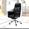 Black Leather Office Chair High Back Design With Armrests And Swivel Wheels Base