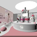 Pink Themed Interior Display Area With Castle Models And Transparent Globe Case 3d model
