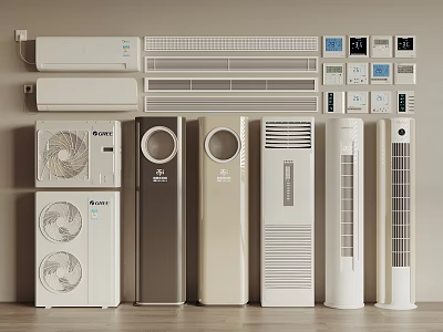 Different Types of Air Conditioners and Fans Showcasing Modern Designs and Styles 3d model
