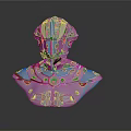 Futuristic Mechanical Character Bust With Silver Metal Intricate Design And Reflective Surface