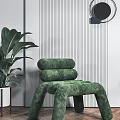 Green Velvet Accent Chair with Round Backrest and Armrest Design Indoor Plant Wooden Floor