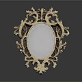Ornate Golden Oval Mirror With Intricate Carved Frame And Floral Details