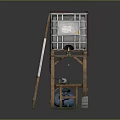 Simple Building Structure With Wooden Frame Plastic Water Tank Ladder And Pipes