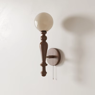 Minimalist Wooden Wall Lamp With Beige Glass Globe Shade For Home Interior Decoration 3d model