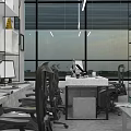 Modern Public Office Space With Large Windows Desks Computers And Ergonomic Chairs