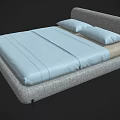 Modern Upholstered Double Bed With Gray Frame Light Blue Sheet And Pillows