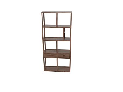 Wooden Multi Tier Display Shelf With Open Storage Compartments And Bottom Drawers 3d model