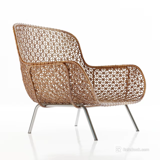Elegant Modern Brown Woven Leisure Chair With Geometric Pattern Metal Legs Design 3d model 