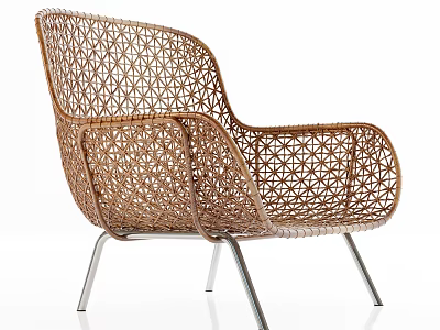 Elegant Modern Brown Woven Leisure Chair With Geometric Pattern Metal Legs Design 3d model