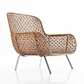 Elegant Modern Brown Woven Leisure Chair With Geometric Pattern Metal Legs Design
