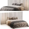 Modern Double Bed With Upholstered Headboard And Soft Gray Beige Bedding 3d model