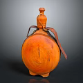 Orange Wooden Wine Flask With Leather Strap On Gray Background