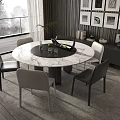 Round Marble Top Dining Table Set With Black Gray Chairs Floor-to-Ceiling Windows And Trees 3d model