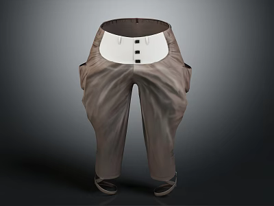 Brown Loose Fit Pants With White Waistband Three Black Buttons And Side Pockets 3d model