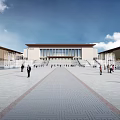 Traditional Style Museum Building With Wide Plaza Front Steps And People Walking