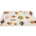 Square Decorative Rug With Abstract Geometric Patterns Neutral Beige Background And Vibrant Orange Black Accents