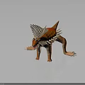 3D Render of Orange Prehistoric Creature with White Spikes Standing Pose Open Mouth