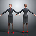 Professional Businesswoman Front And Back Views Black Suit Skirt Red Blouse Red High Heels 3D