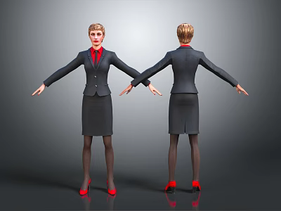 Professional Businesswoman Front And Back Views Black Suit Skirt Red Blouse Red High Heels 3D 3d model