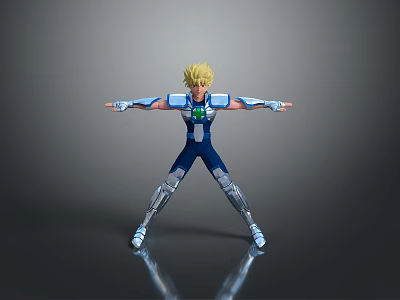 3D Animated Game Movie Character With Blonde Hair Blue Silver Costume And Arms Outstretched 3d model