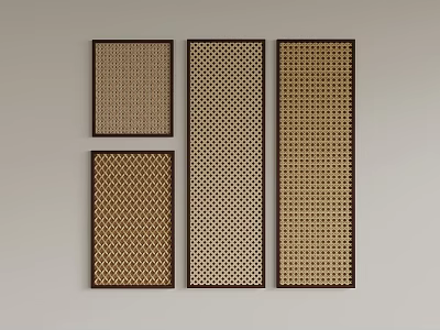 Wardrobe Doors With Different Patterns Brown Frames And Grid Woven Textures Arranged On Light Background 3d model