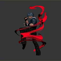 Man With Blue Hair Blue Shirt And Dark Pants Surrounded By Red Energy Action Effects