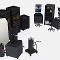 Professional Computer Server Room Setup With Racks Drawers Monitor And Office Chair