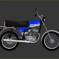 Vintage Blue And White Motorcycle With Brown Leather Seat And Chrome Details